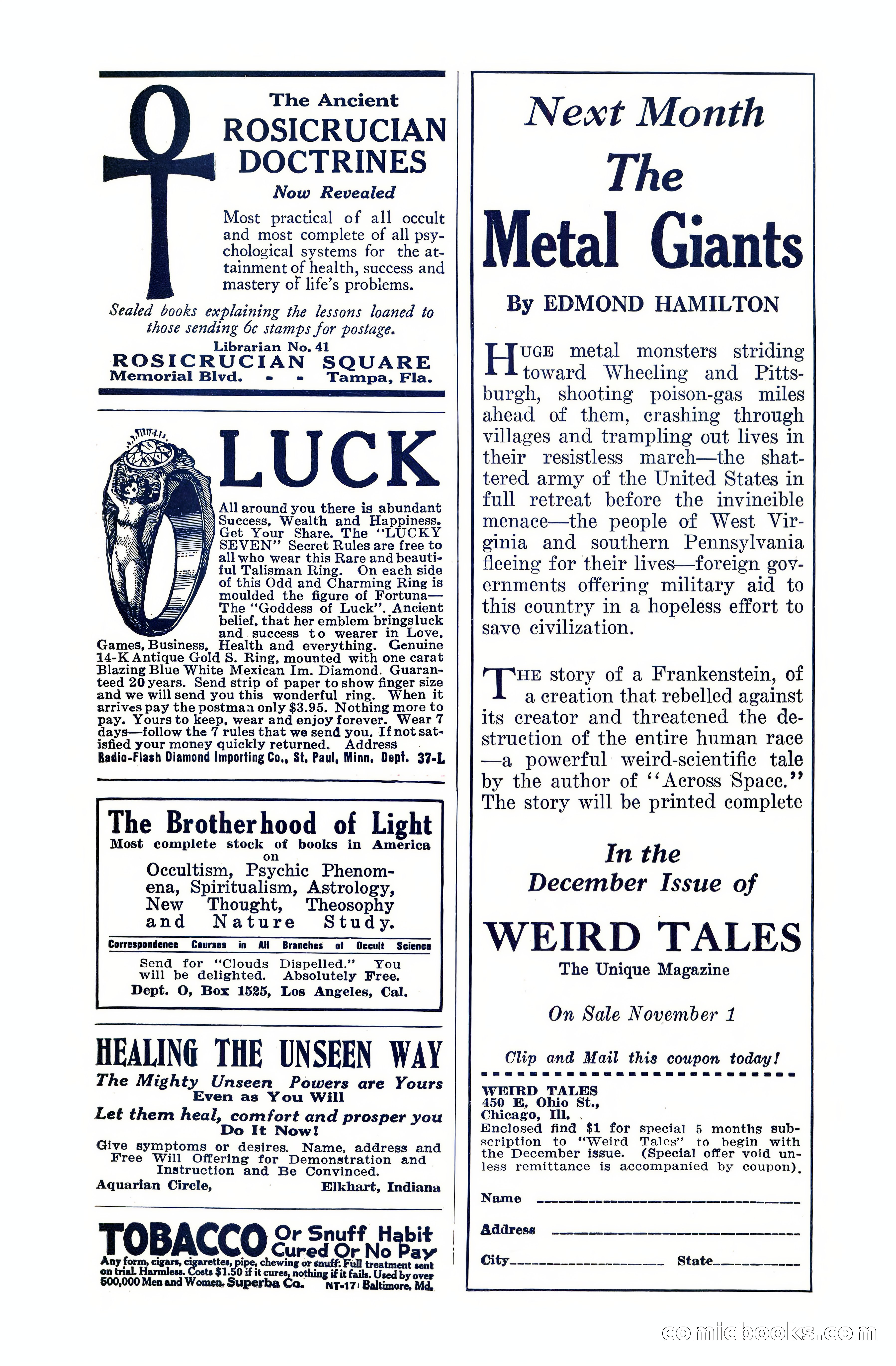 Weird Tales, Vol. VIII, No. 5 — page 147 of 148