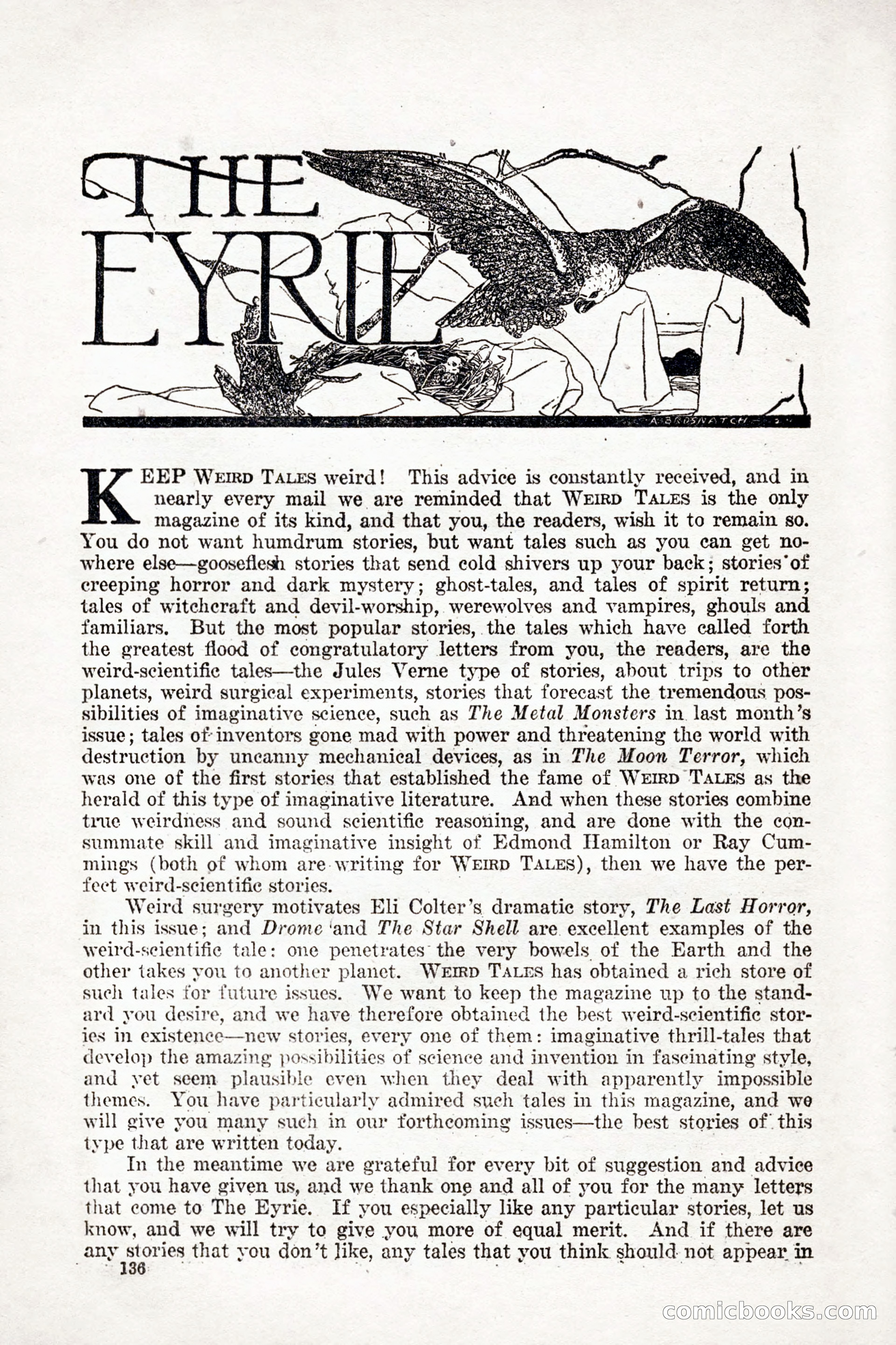 Weird Tales, Vol. 9, No. 1 — page 138 of 148