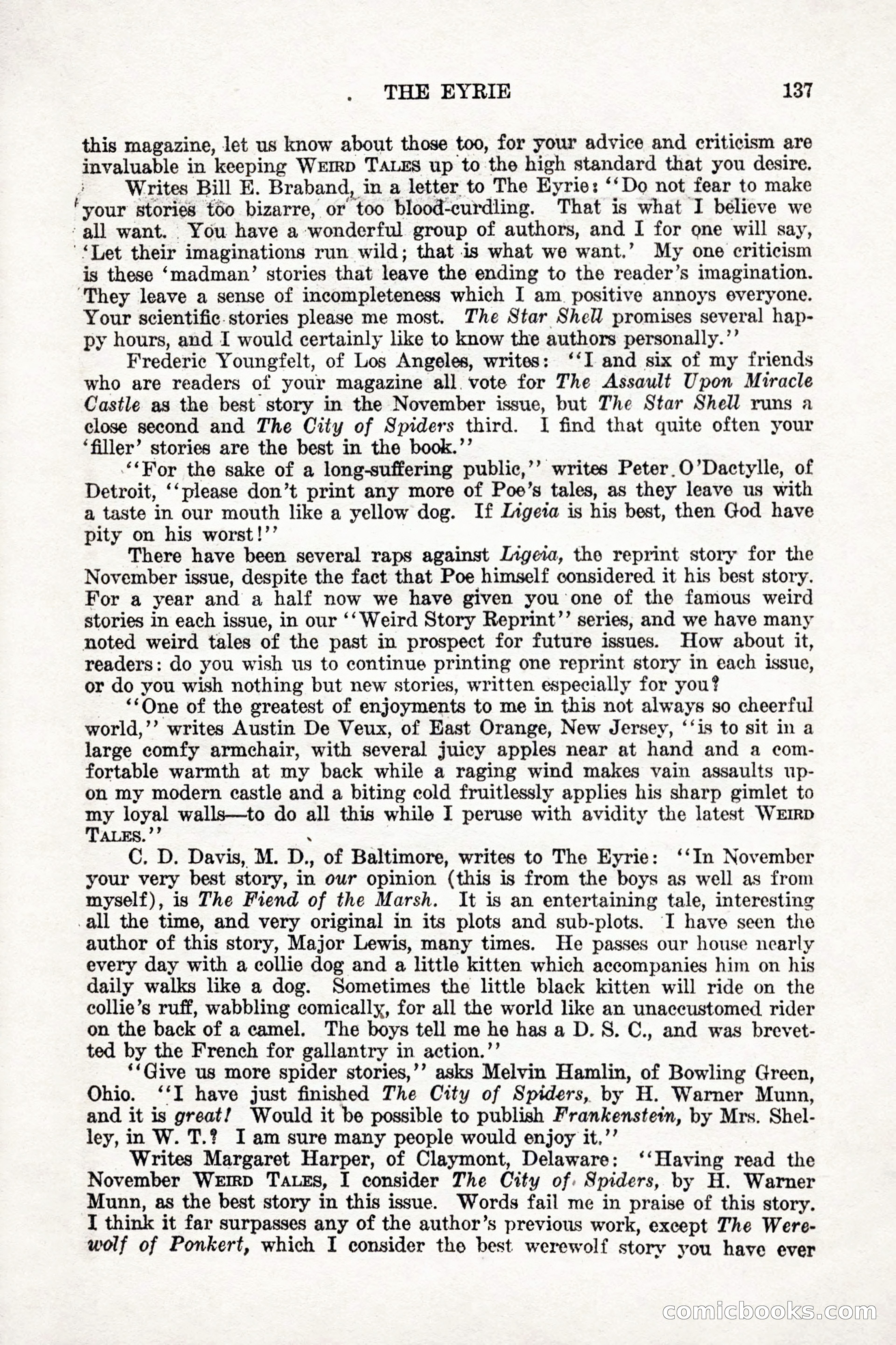 Weird Tales, Vol. 9, No. 1 — page 139 of 148