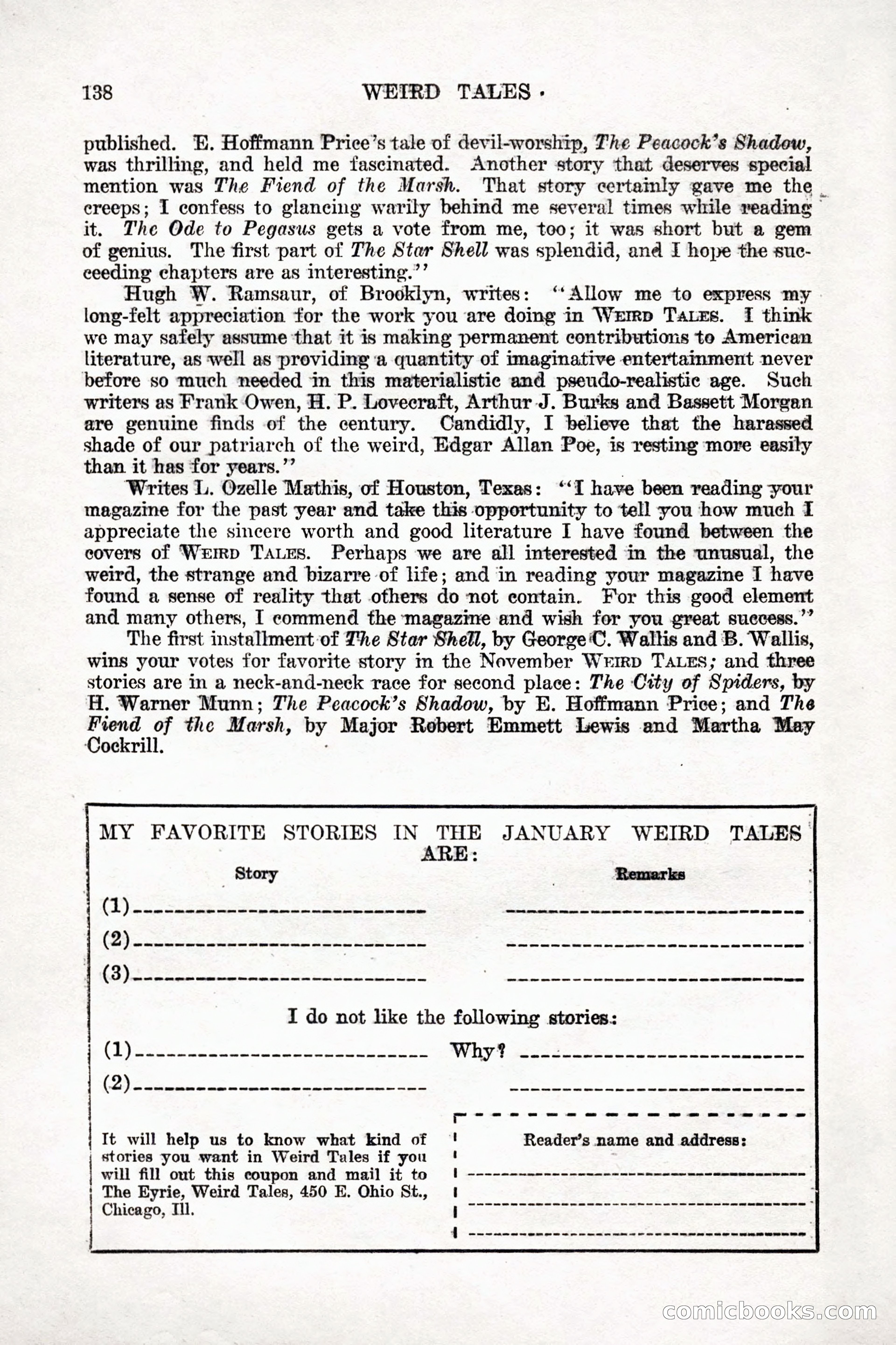 Weird Tales, Vol. 9, No. 1 — page 140 of 148