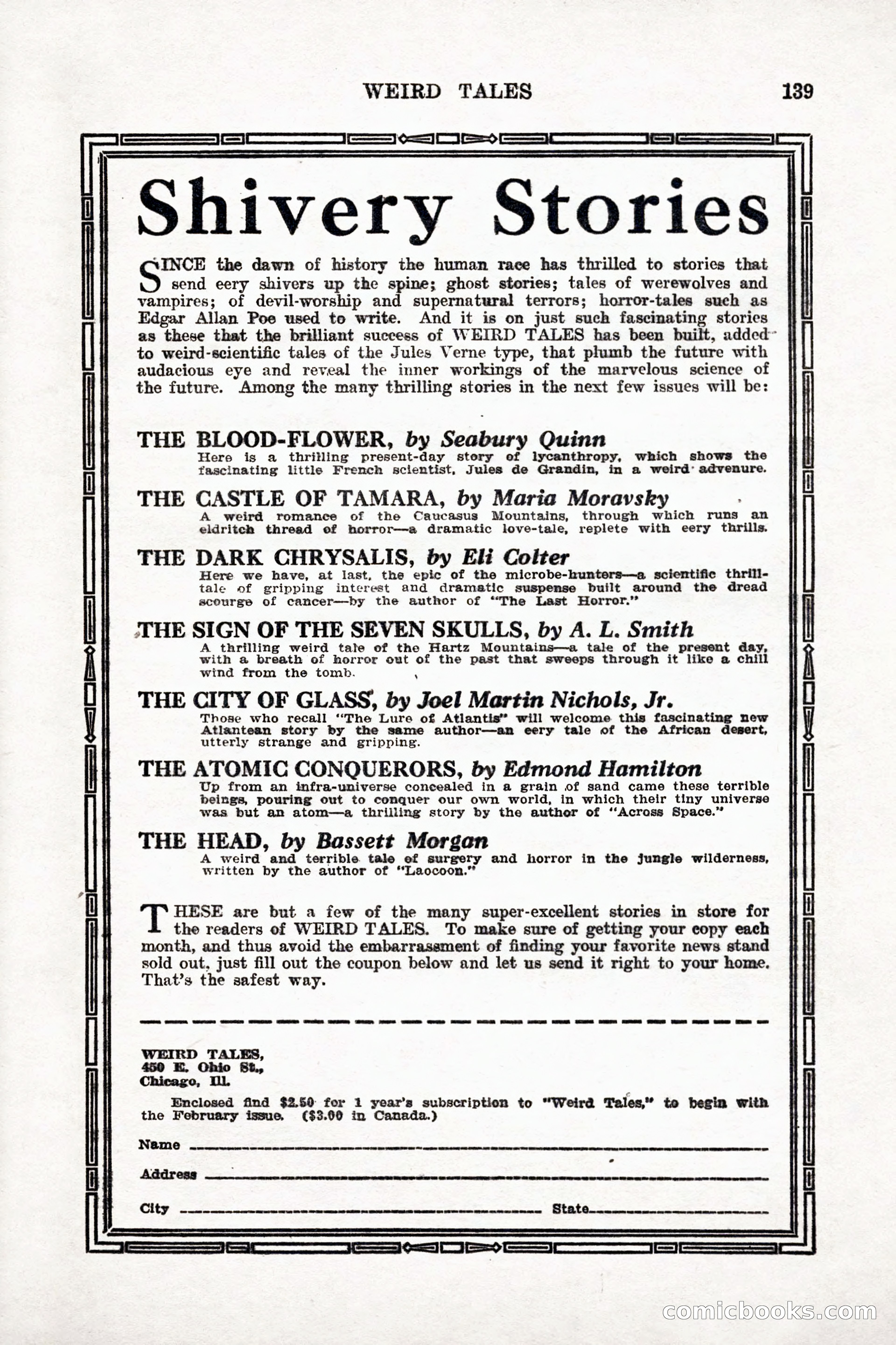 Weird Tales, Vol. 9, No. 1 — page 141 of 148