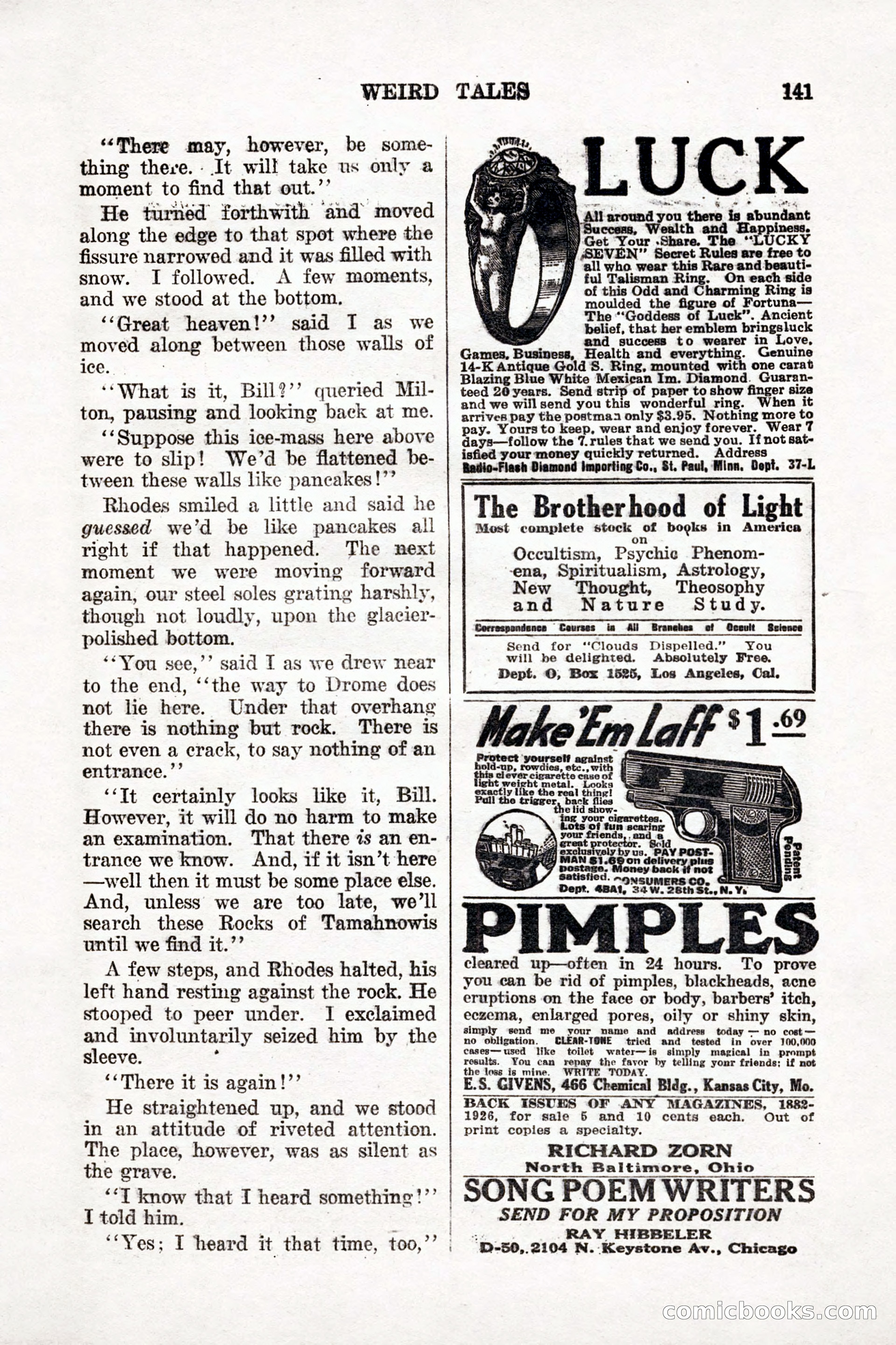 Weird Tales, Vol. 9, No. 1 — page 143 of 148