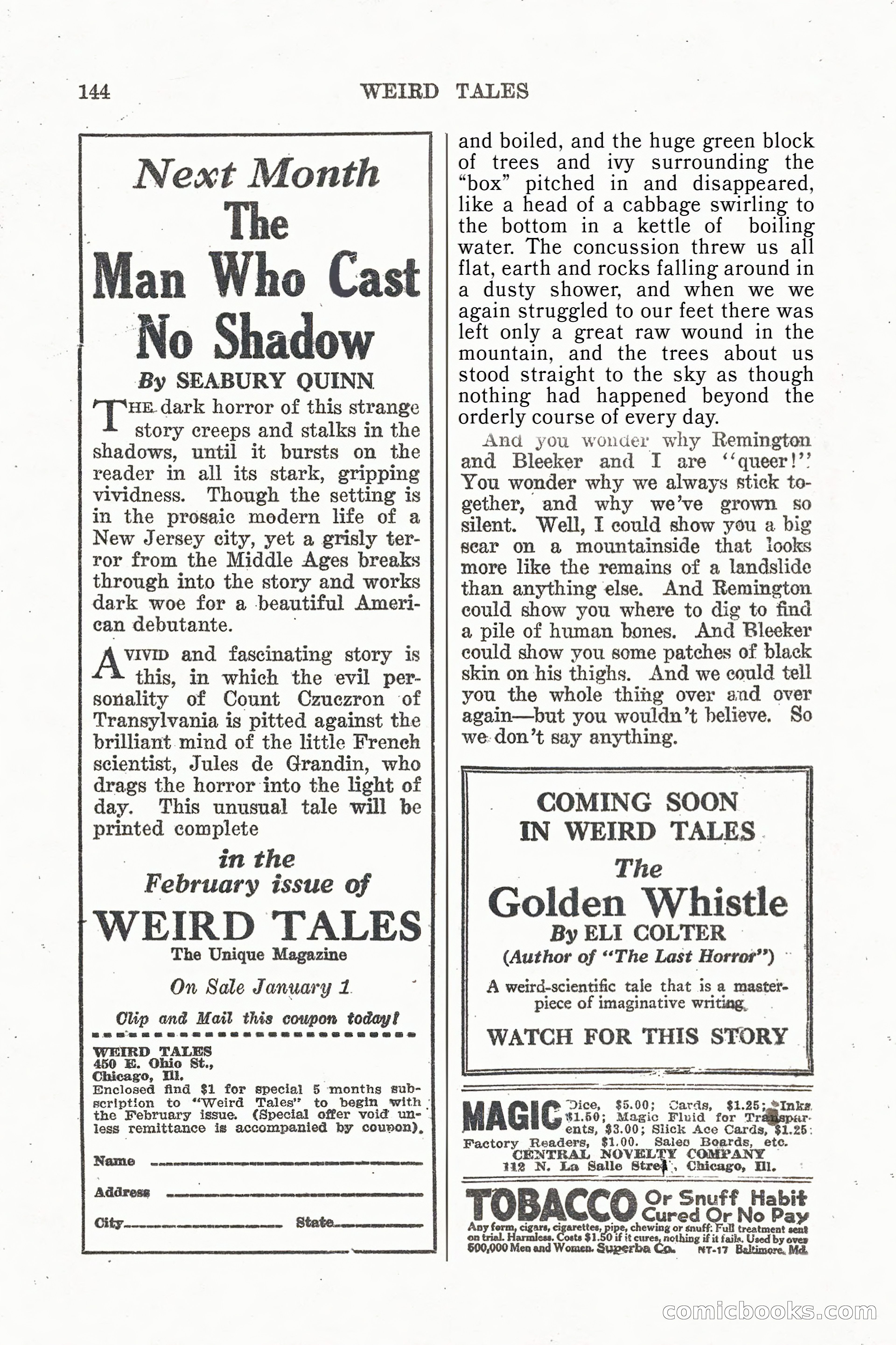 Weird Tales, Vol. 9, No. 1 — page 146 of 148