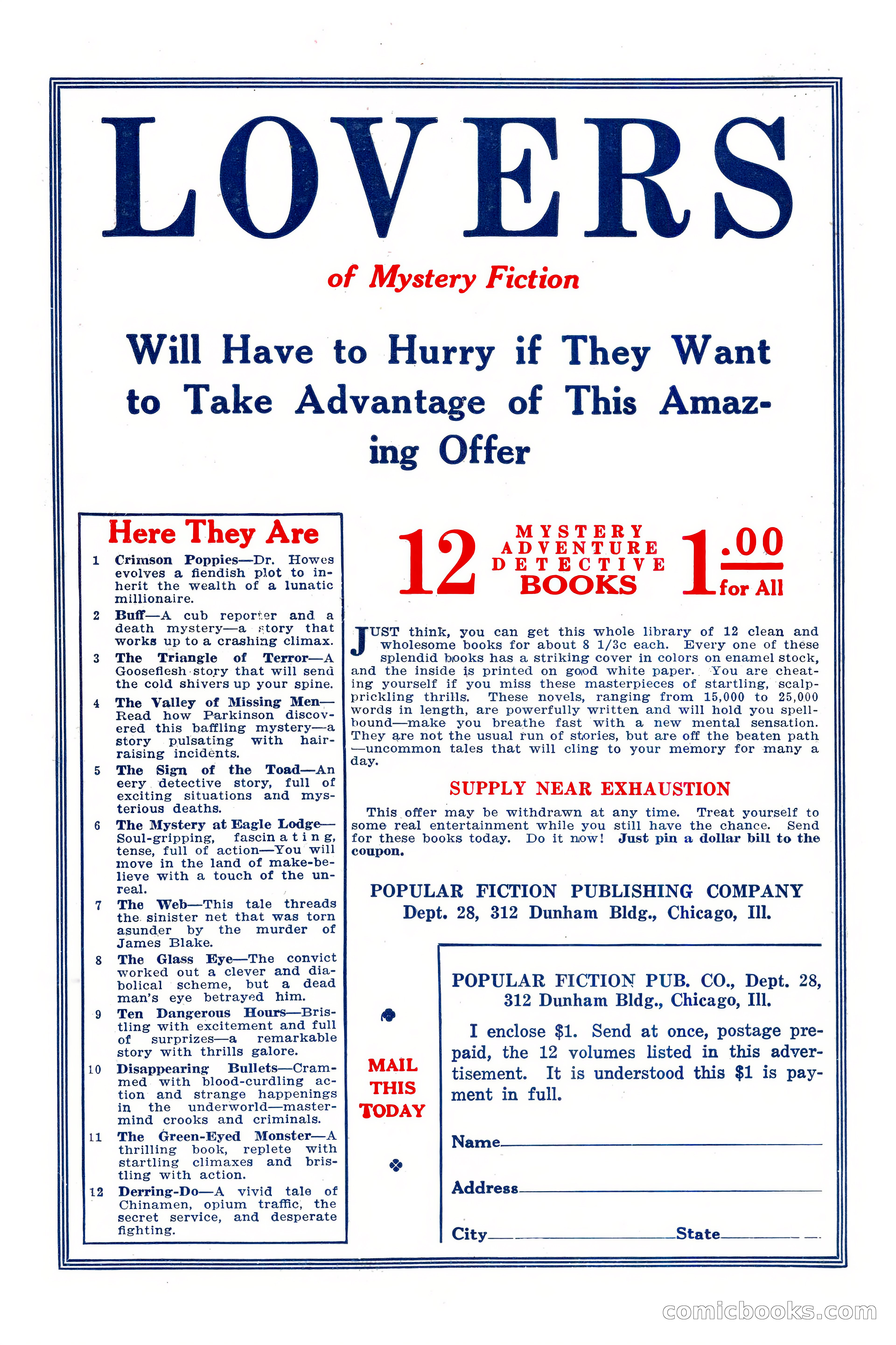 Weird Tales, Vol. 9, No. 1 — page 148 of 148