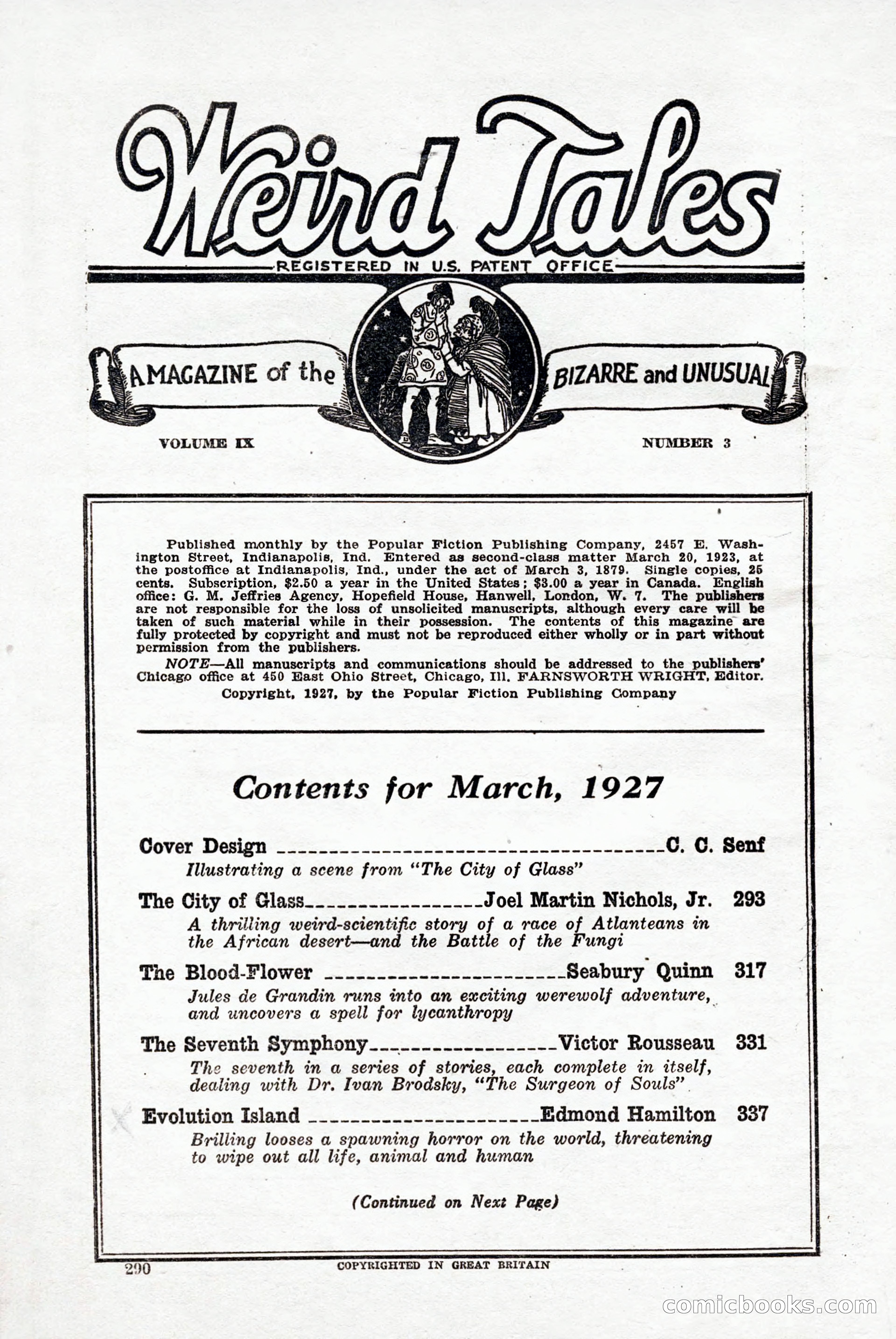 Weird Tales, Vol. 9, No. 3 — page 4 of 148
