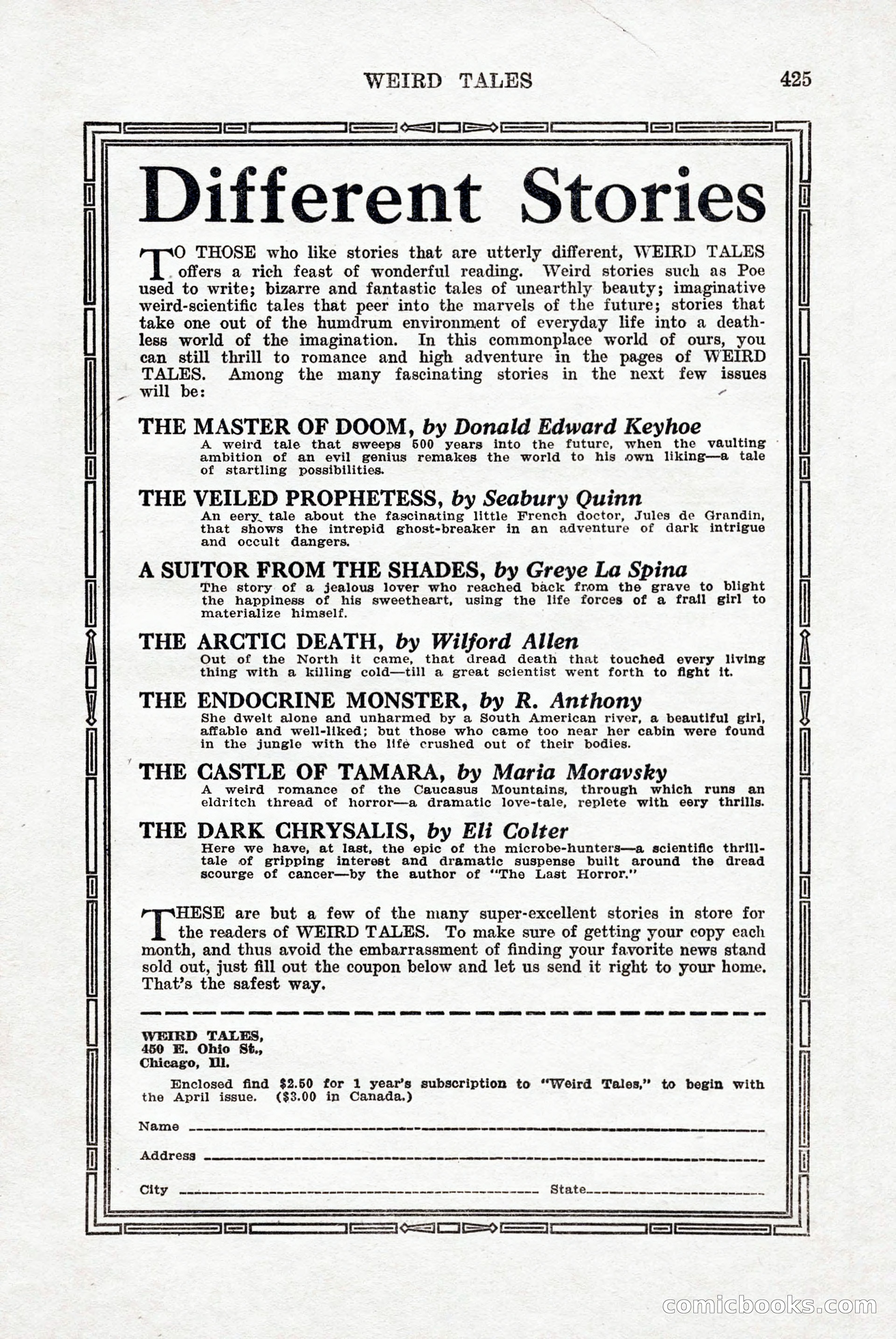 Weird Tales, Vol. 9, No. 3 — page 139 of 148