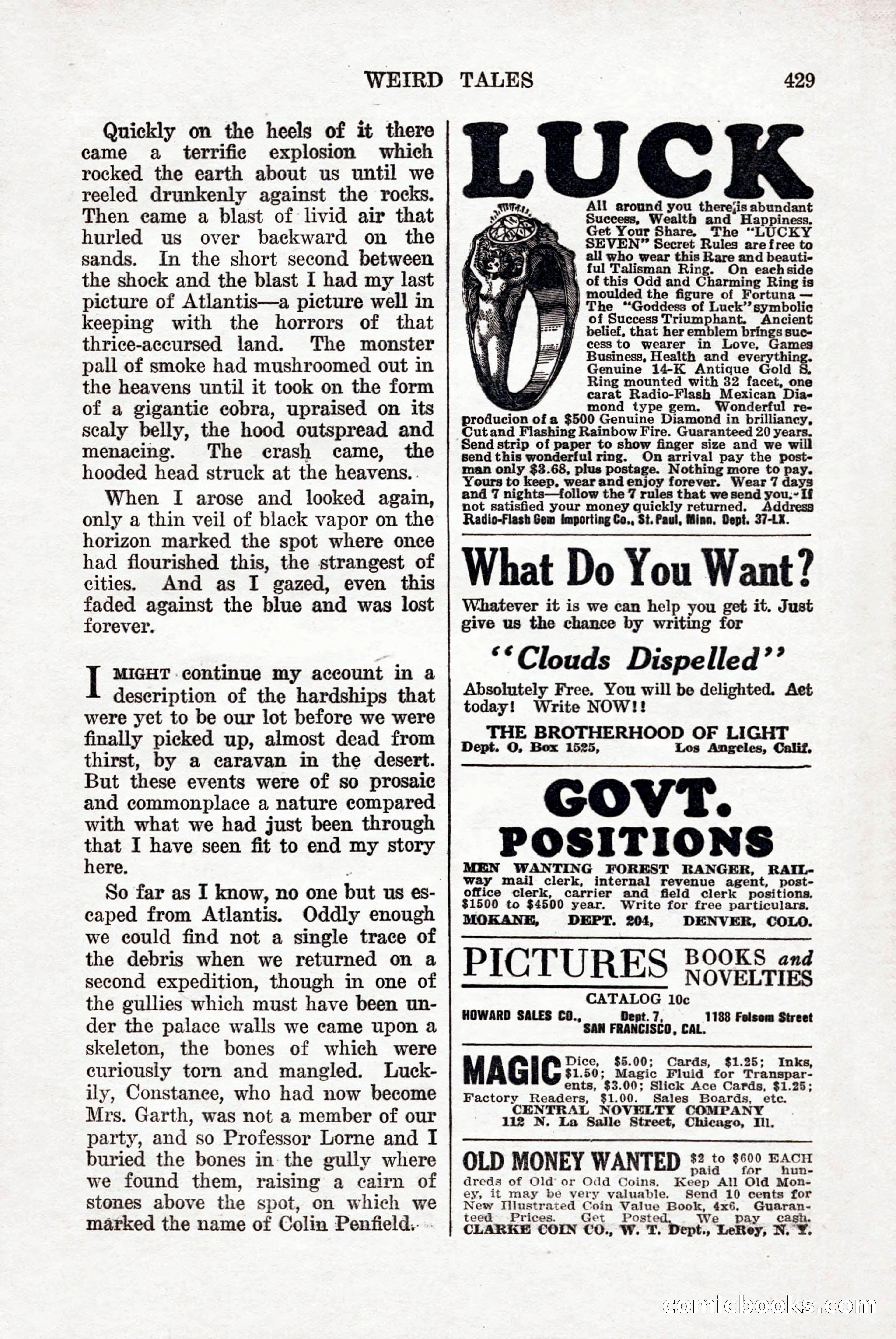 Weird Tales, Vol. 9, No. 3 — page 143 of 148