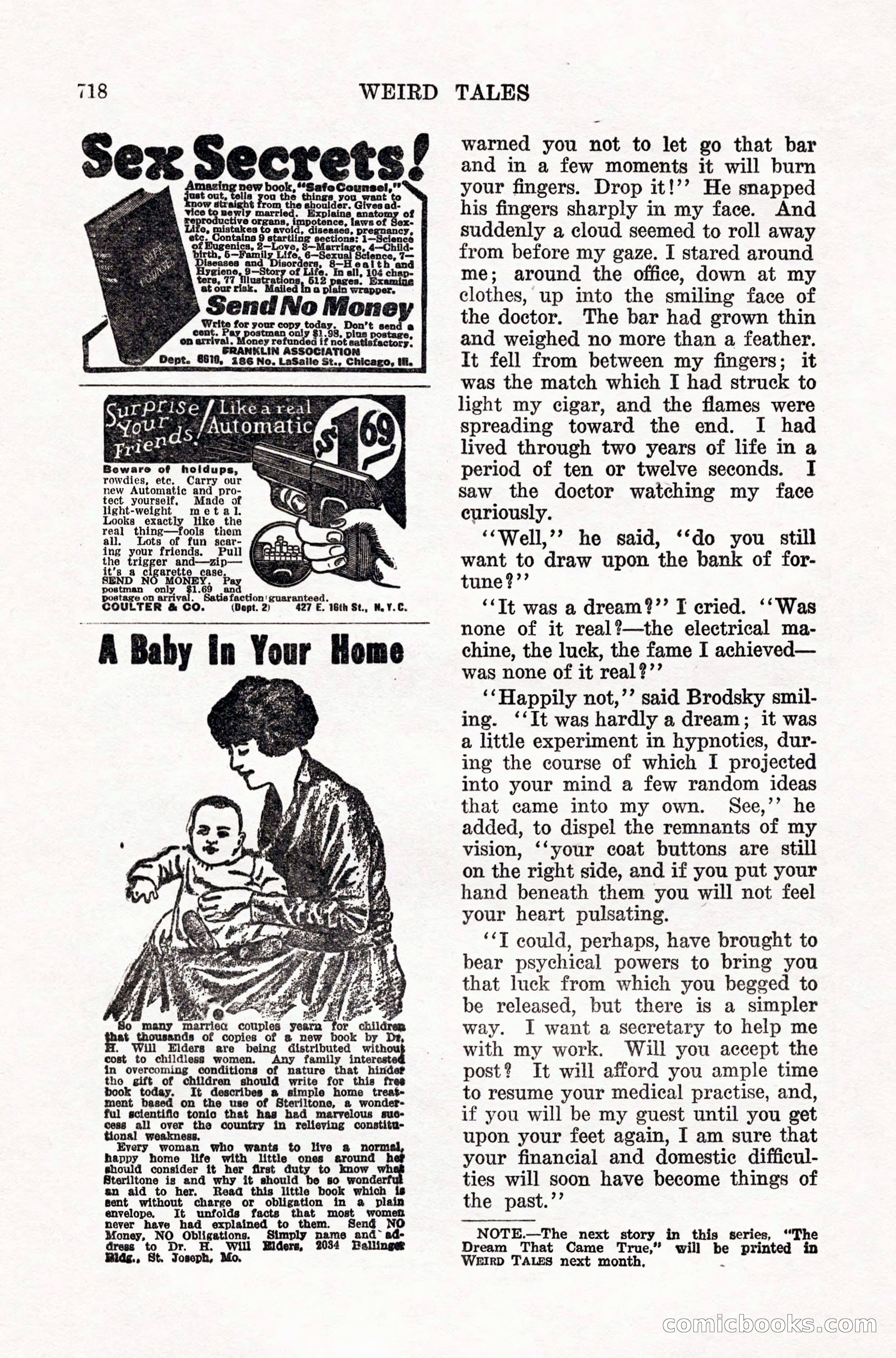 Weird Tales, Vol. IX, No. 5 — page 144 of 148