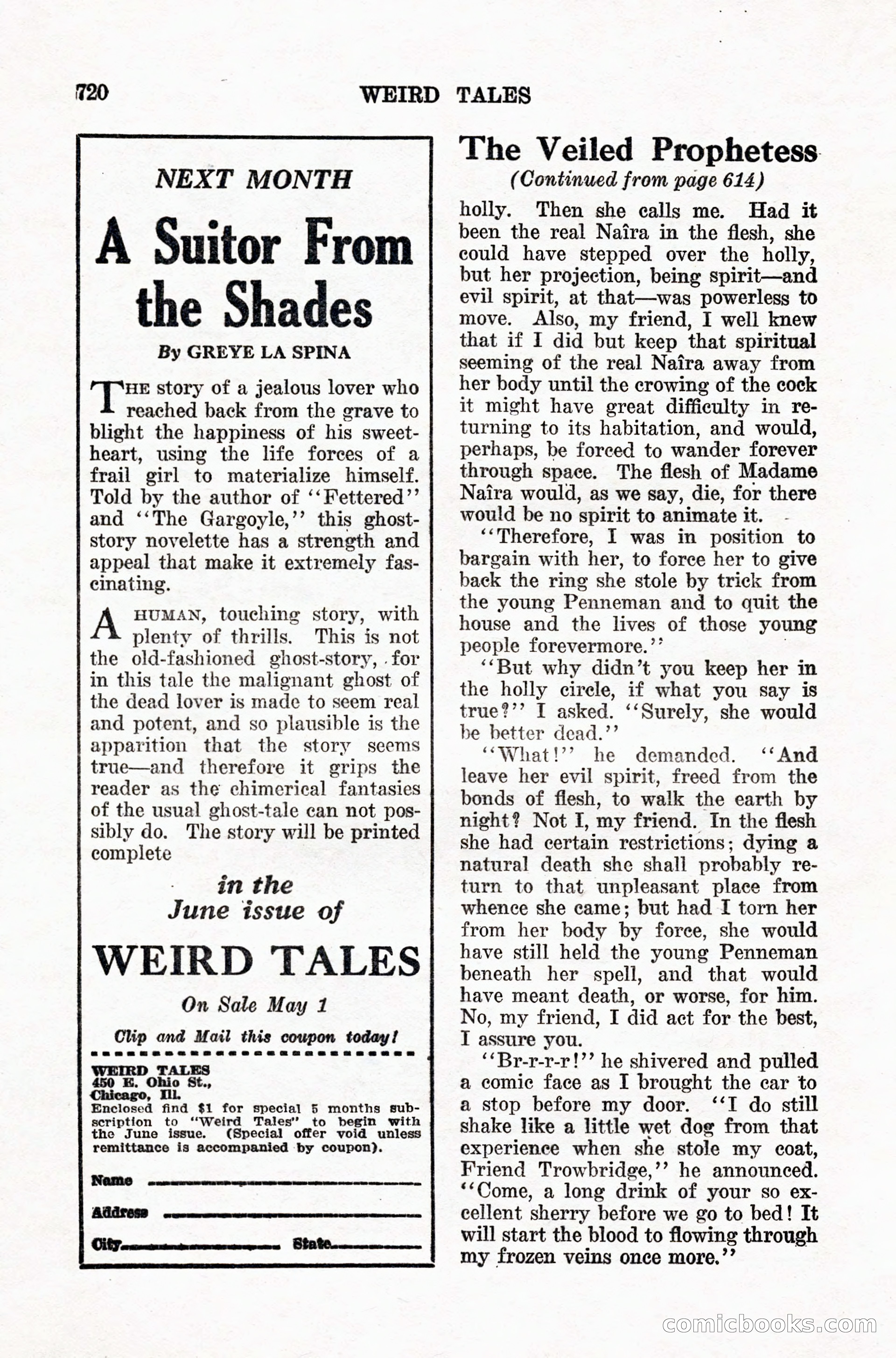 Weird Tales, Vol. IX, No. 5 — page 146 of 148
