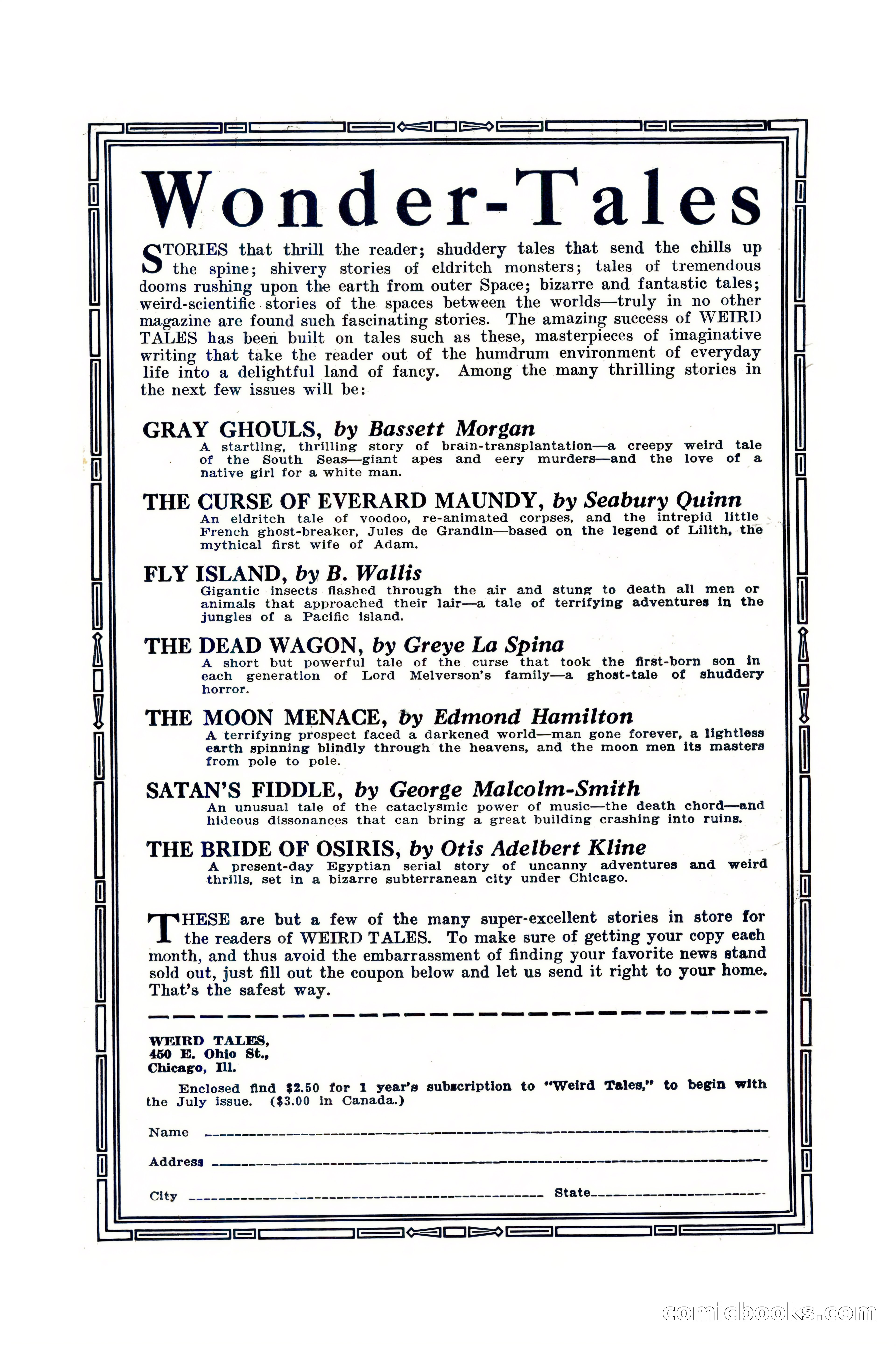 Weird Tales, Vol. IX, No. 6 — page 2 of 148