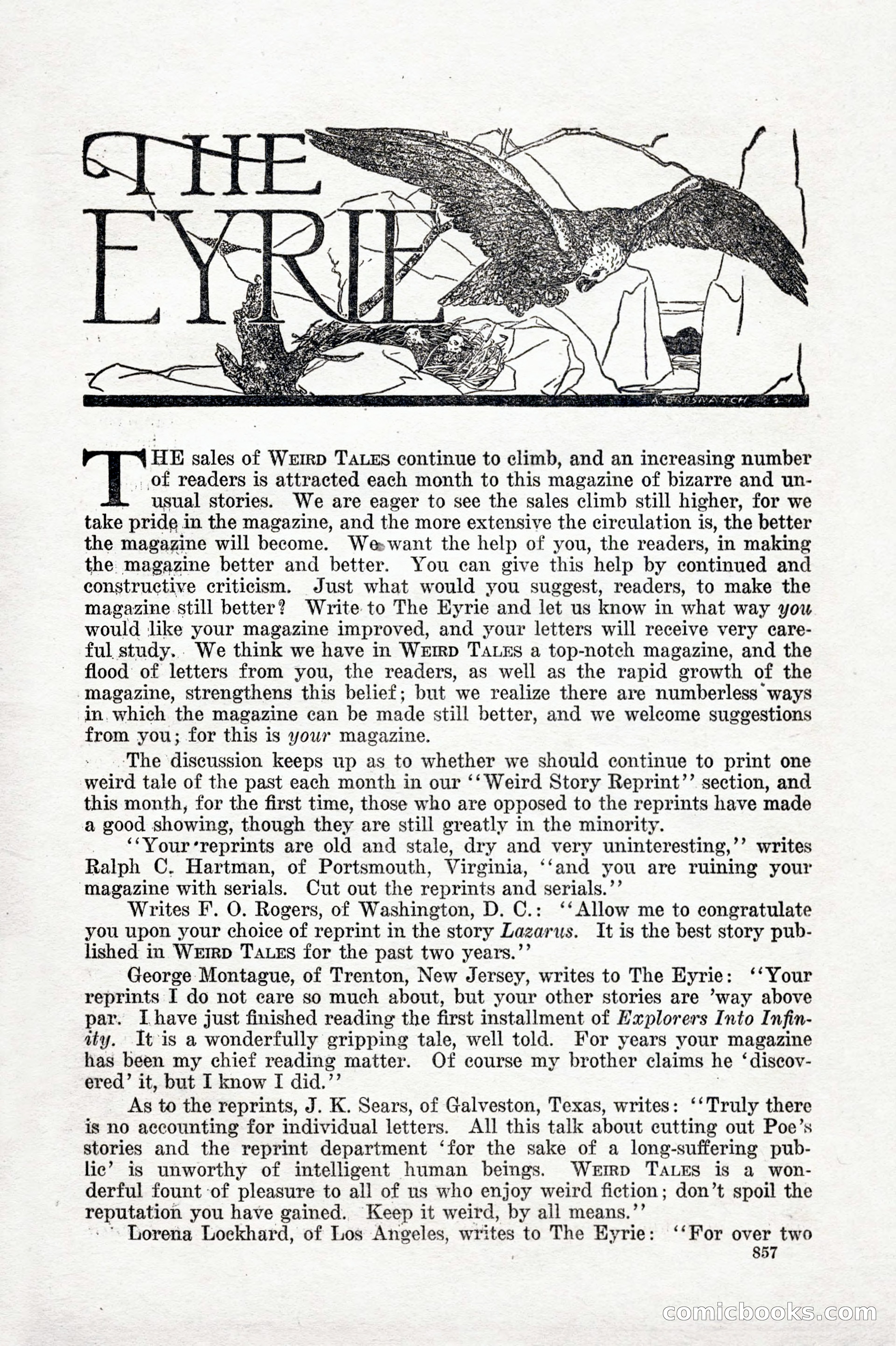 Weird Tales, Vol. IX, No. 6 — page 139 of 148