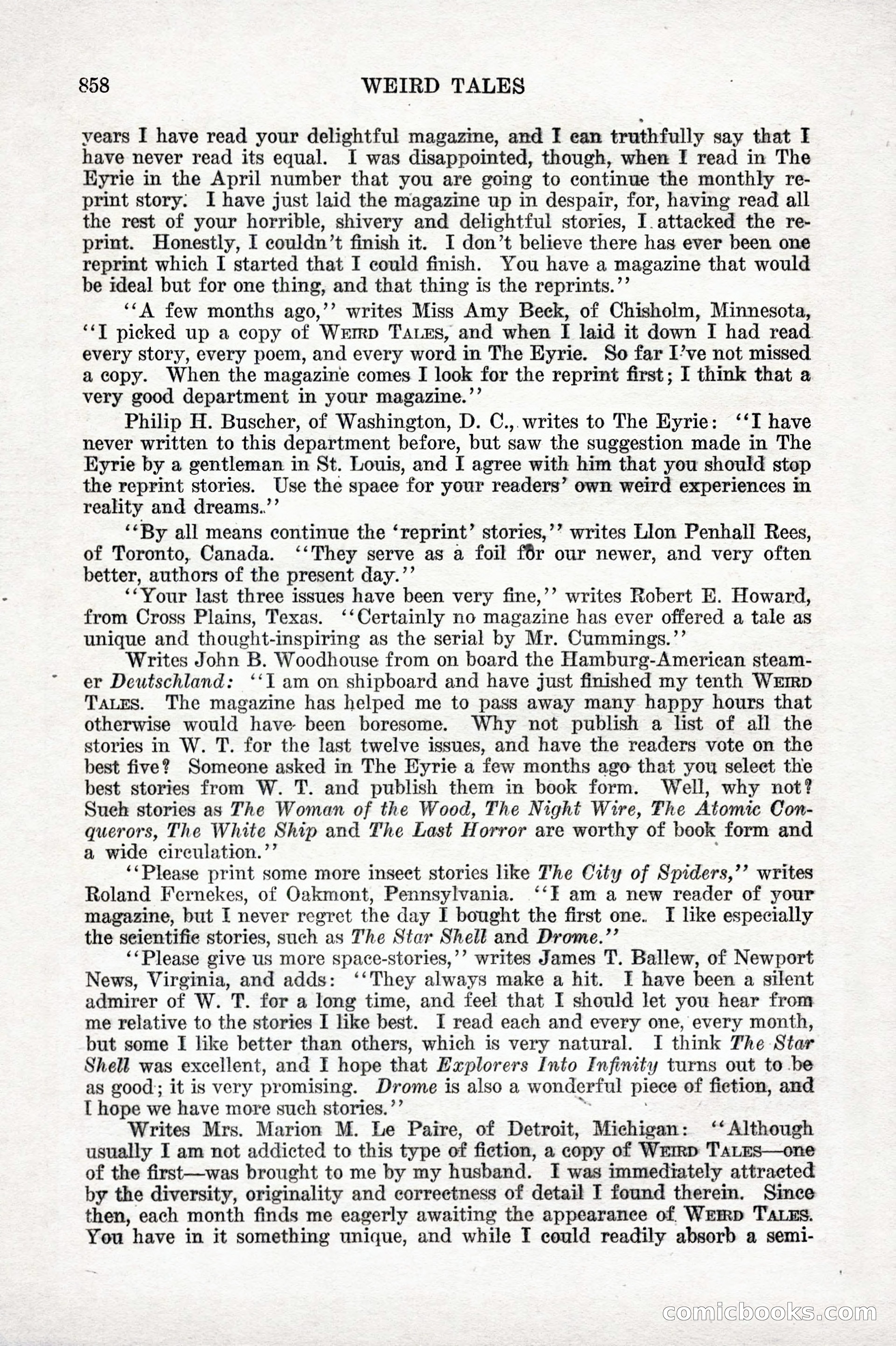 Weird Tales, Vol. IX, No. 6 — page 140 of 148