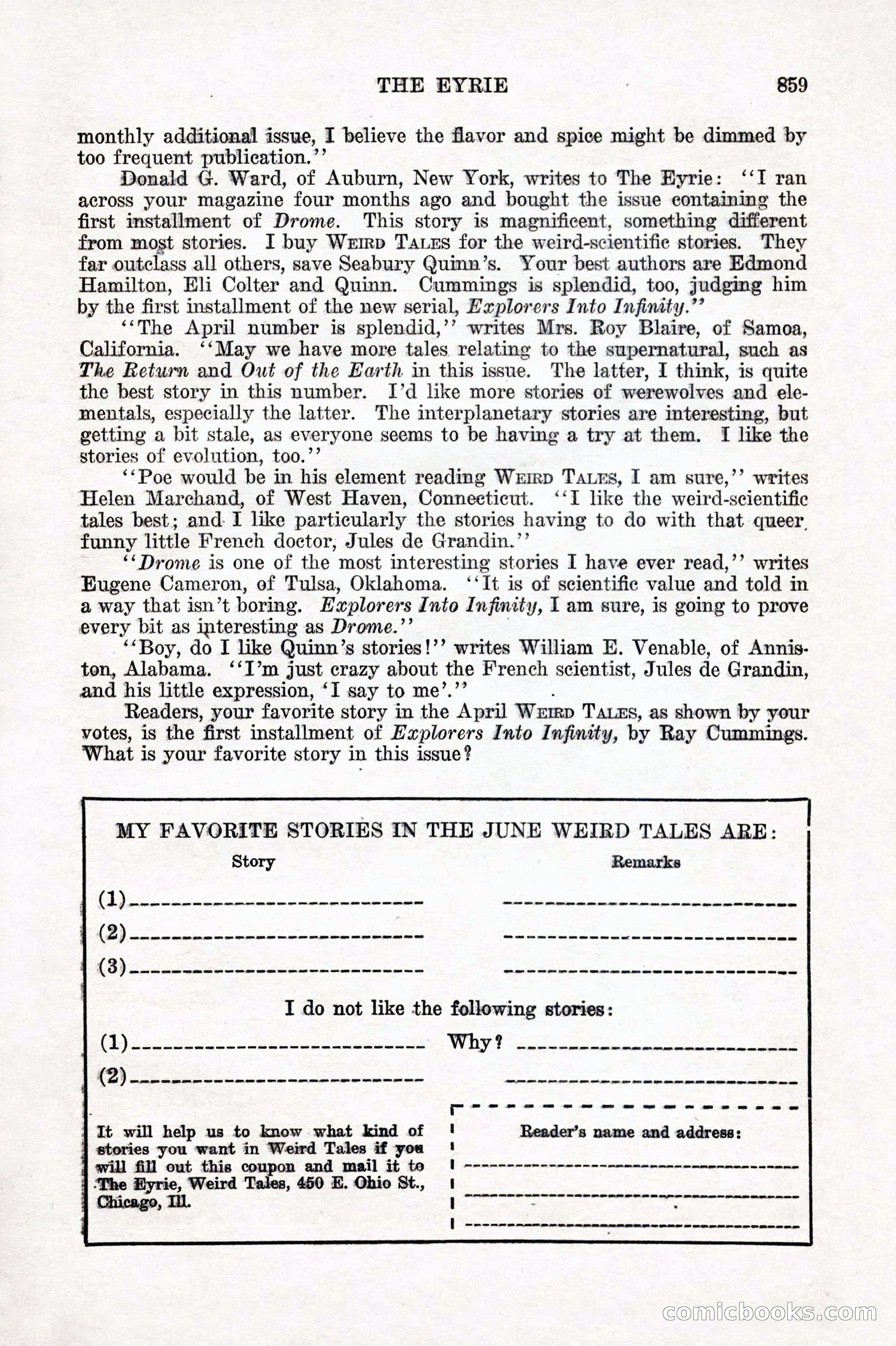 Weird Tales, Vol. IX, No. 6 — page 141 of 148