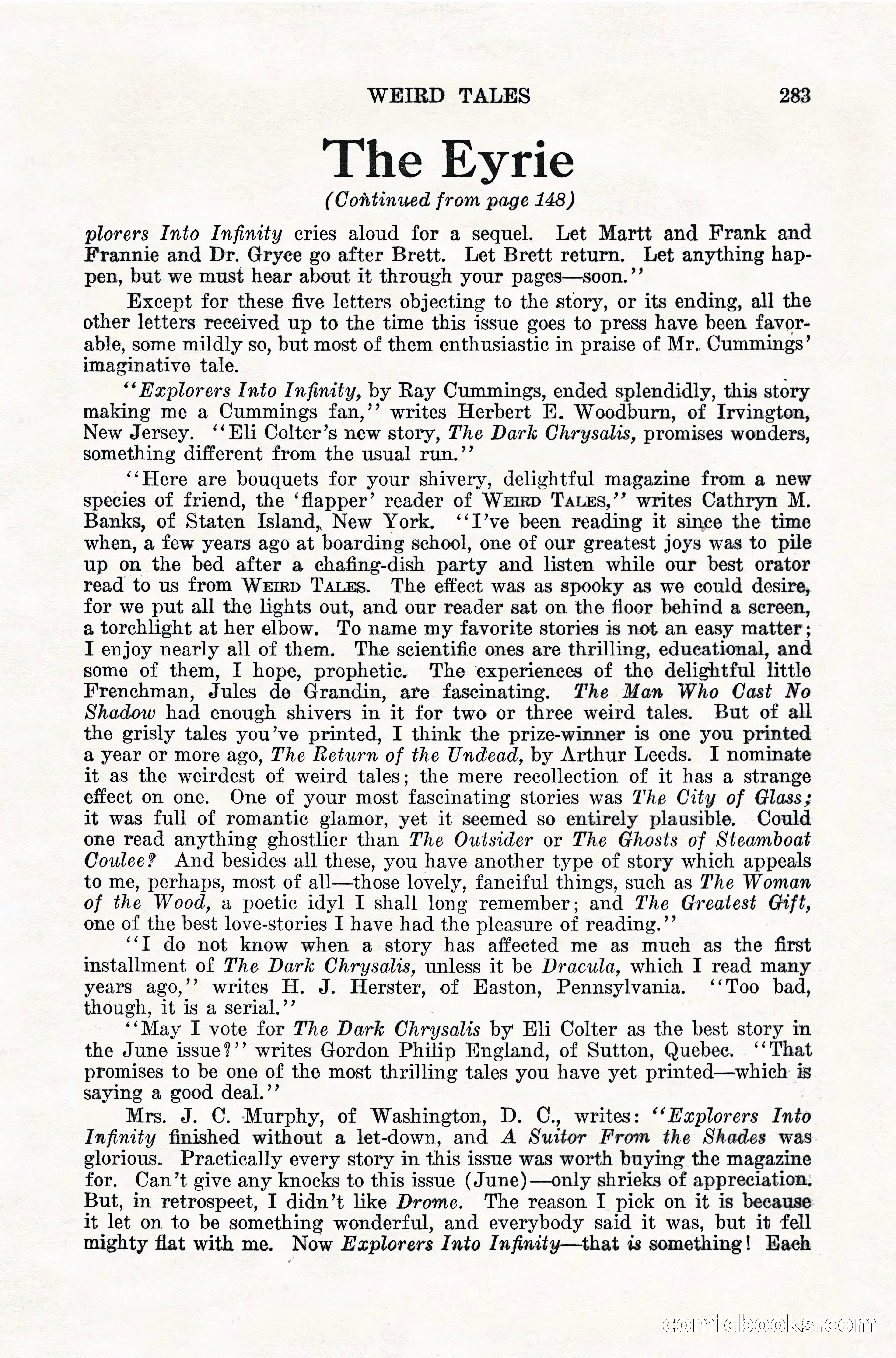 Weird Tales, Vol. 10, No. 2 — page 141 of 148