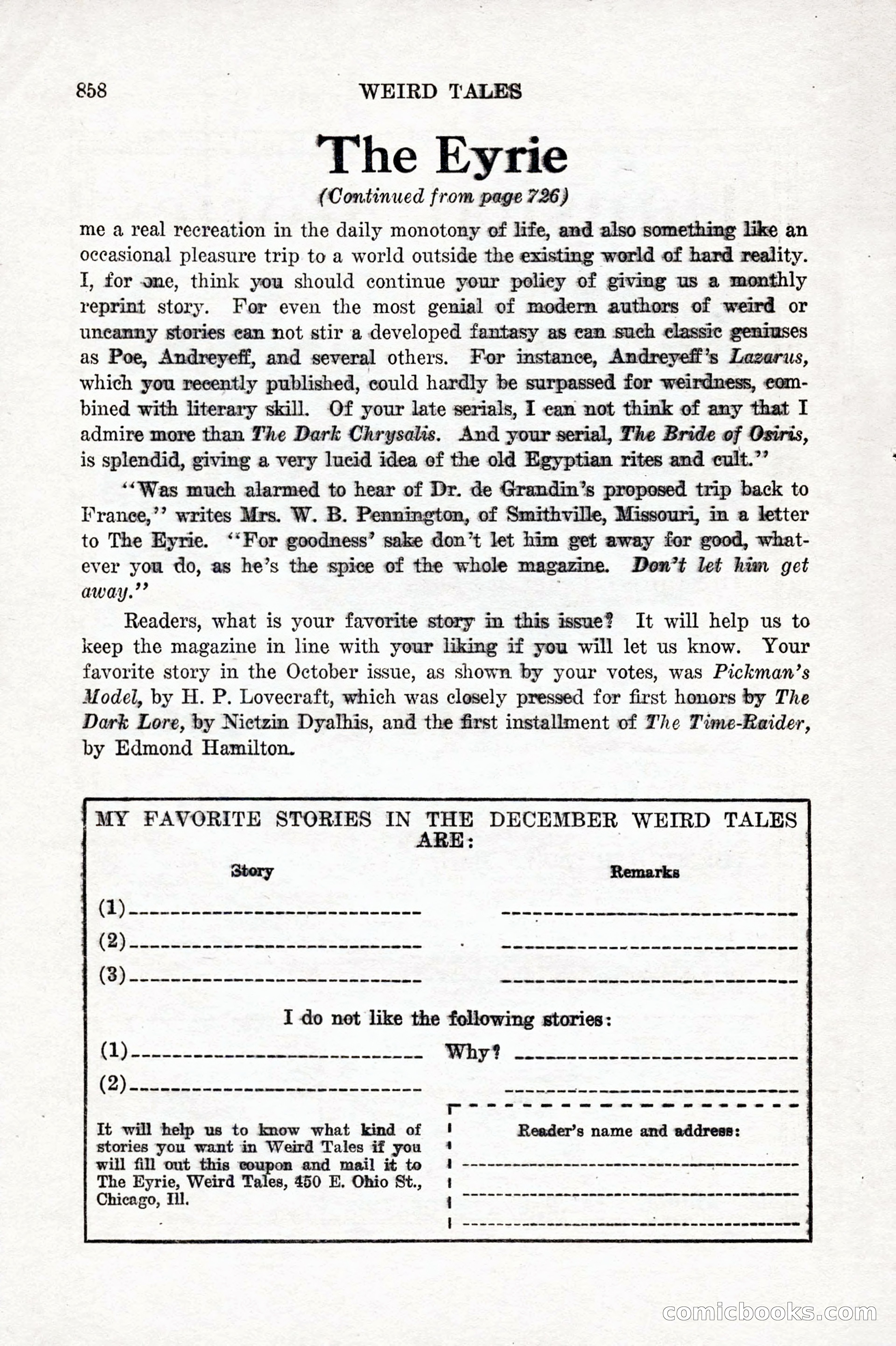 Weird Tales, Vol. 10 No. 6 — page 140 of 148
