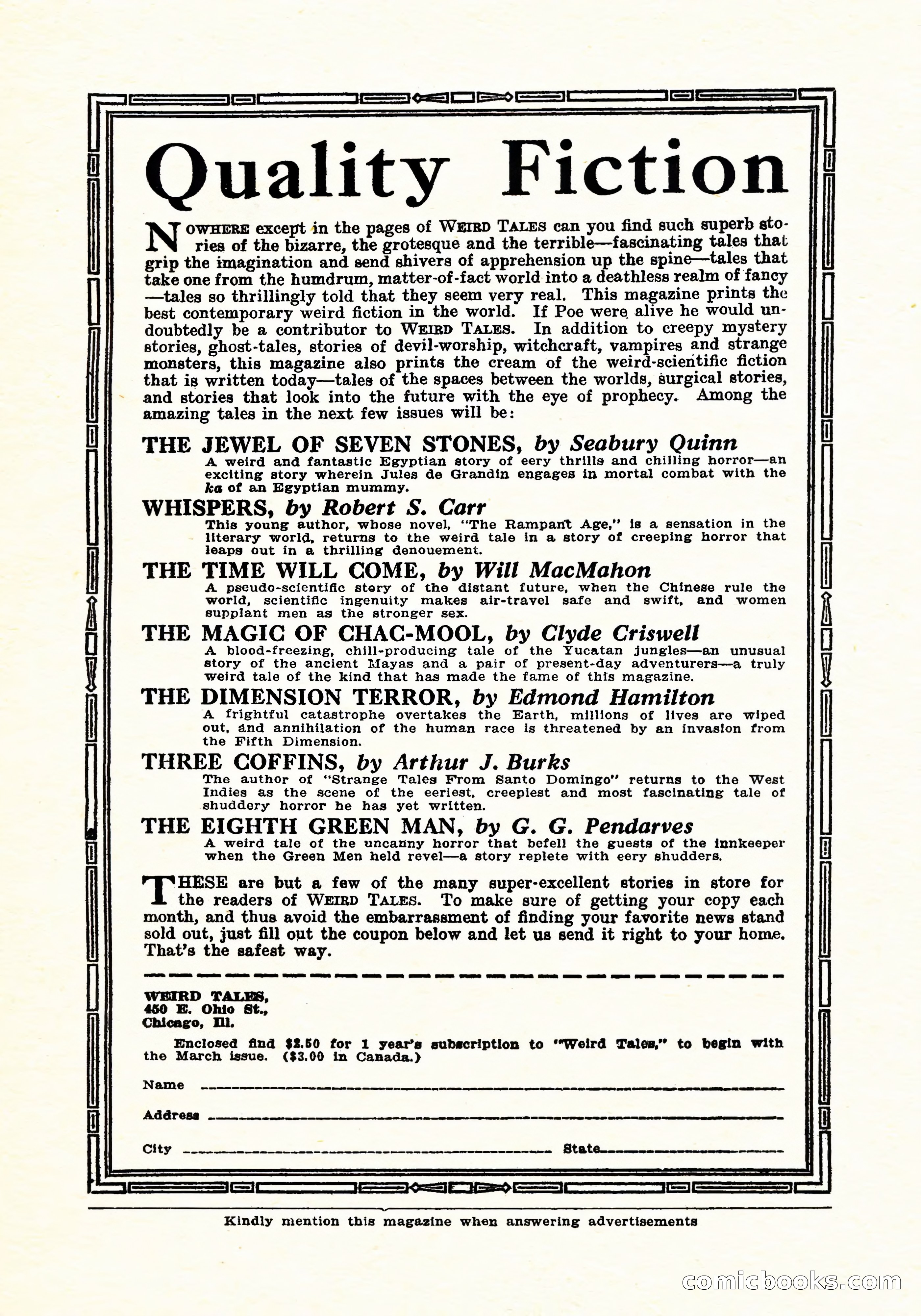 Weird Tales, Vol. 11, No. 2 — page 2 of 146