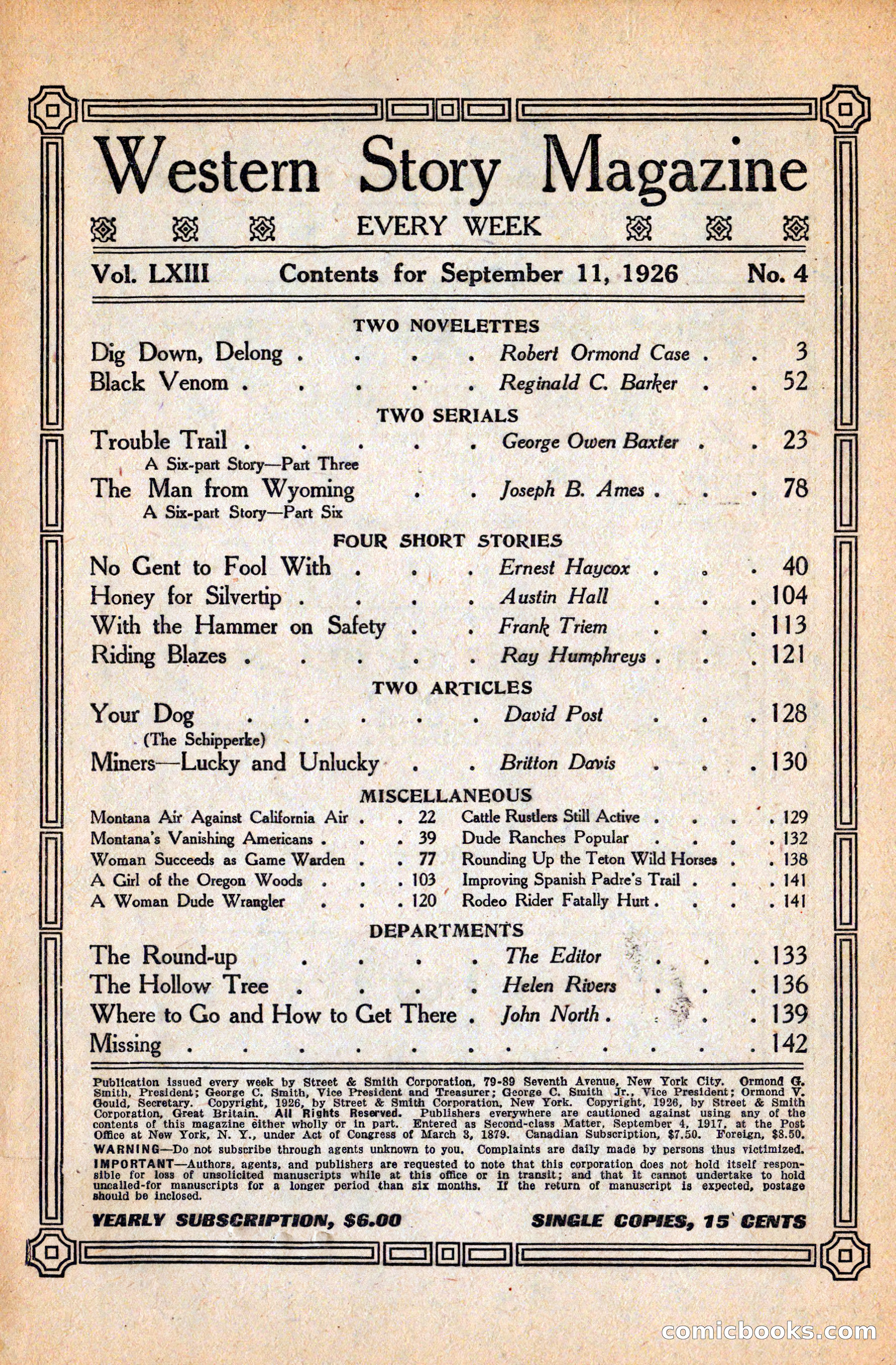 Western Story Magazine, September 11, 1926 — page 3 of 148