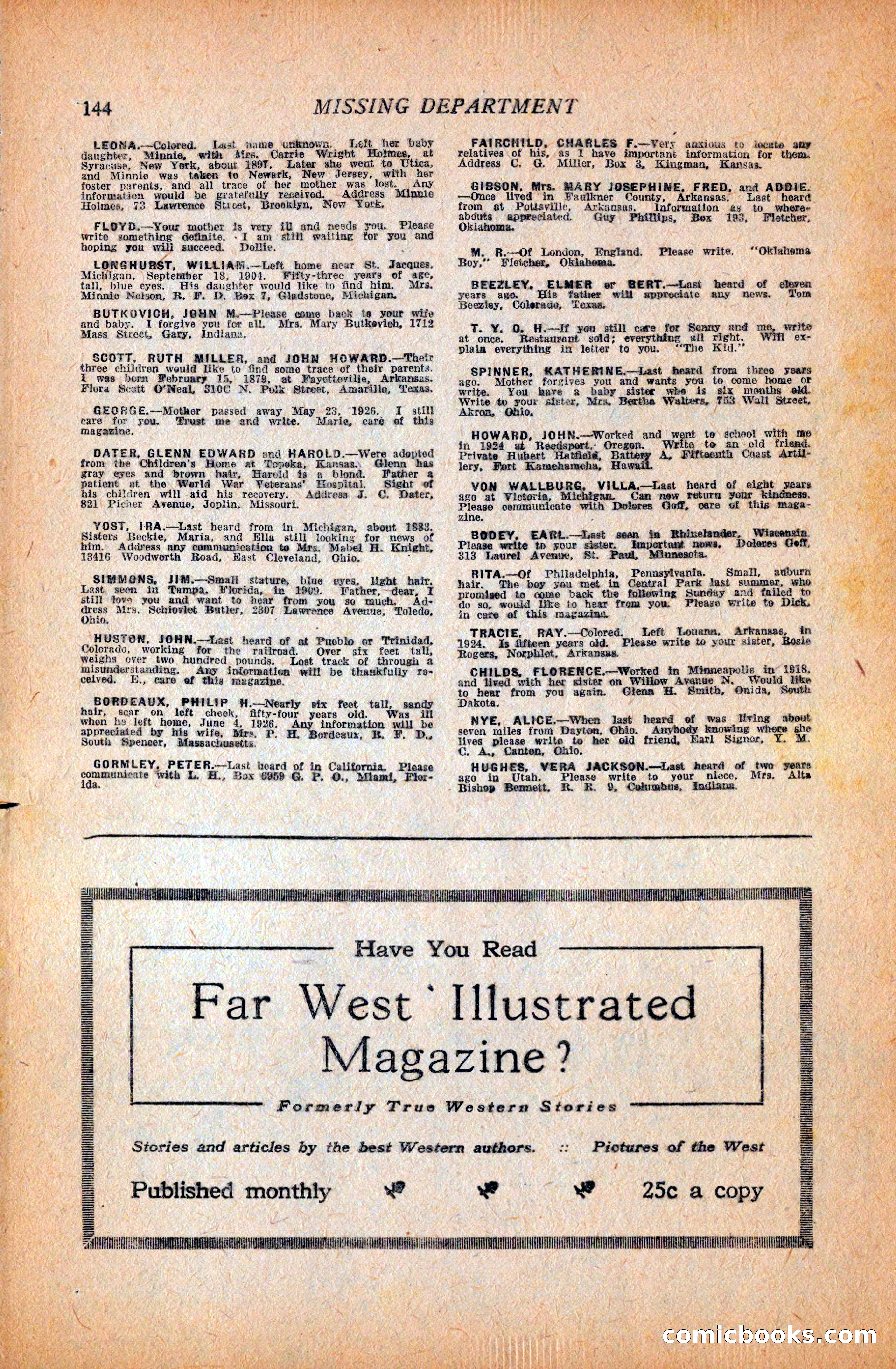 Western Story Magazine, October 9, 1926 — page 146 of 148