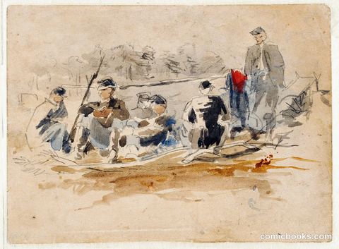 Soldiers Seated in a Group