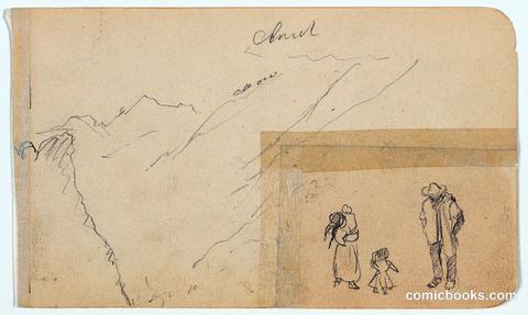 Sketchbook Page: Mountain Landscape with Figures
