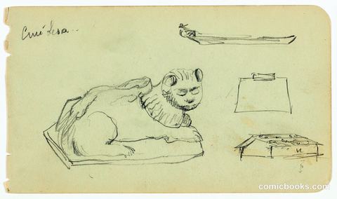 Mixed Sketches with a Lion Statue, Mexico