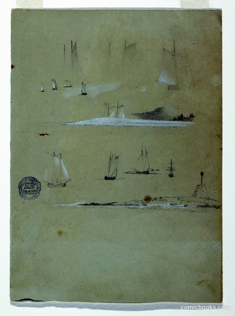 Sketches of Schooners and a Day Beacon, Mt. Desert Island, Maine