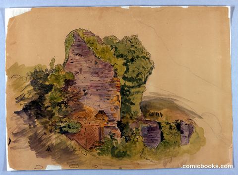Tower Base, Sketch of Ruins in Forest