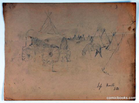 Native American Encampment with Wagons