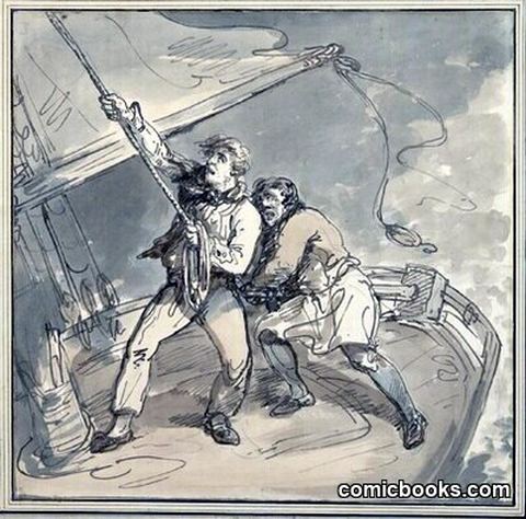 Two Sailors on a Ship's Stern in a Storm