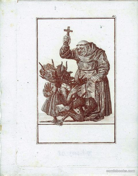 Monk Threatening Two Devils