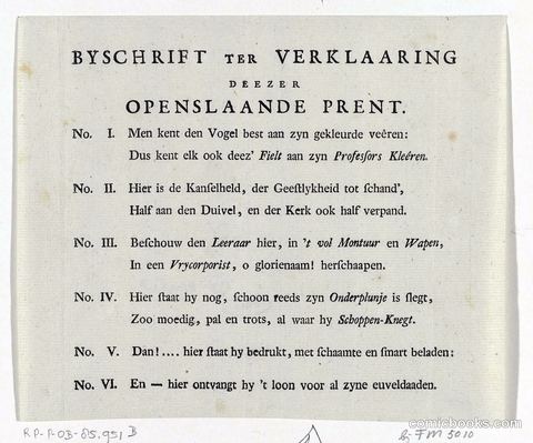 Byschrift ter Verklaaring dezer Openslande Prent (Explanatory Text for an Open Print)