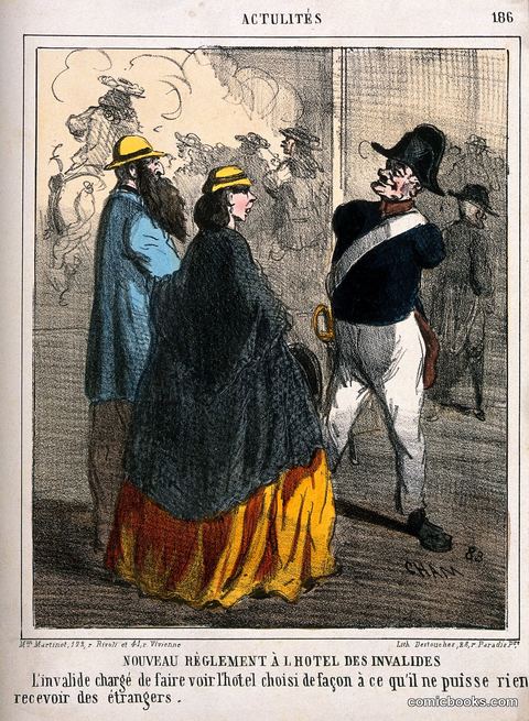 An armless veteran of the Hôtel des Invalides is hired as a guide for visitors, in order that he take no money from them