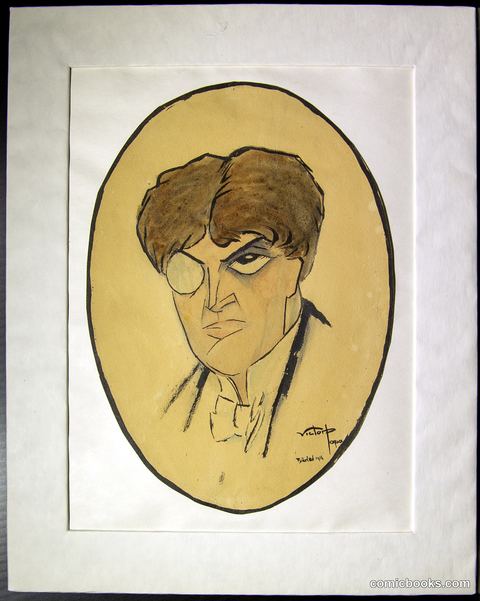 Portrait Caricature of Nicolae Leonard in Formal Dress with Monocle
