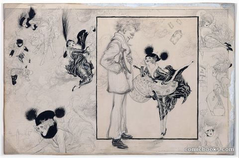 Original drawing: a coquette and her admirer